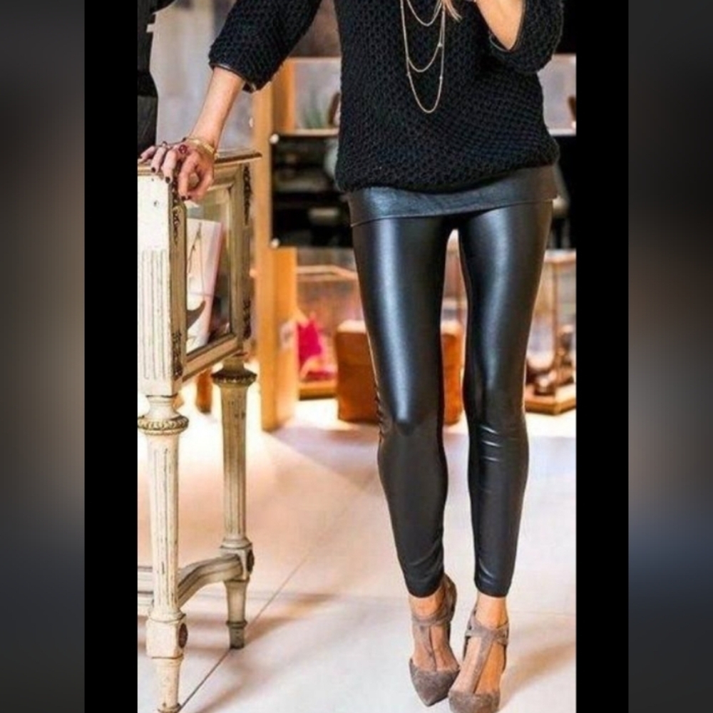 Spanx Faux Leather Boho Moto Classic Grunge Black Versatile Shaping Leggings